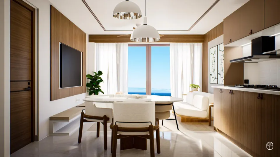 Comedor con vista al mar Caribe