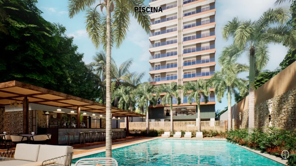 Piscina social con vista a la torre
