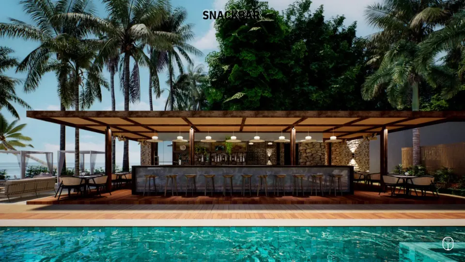 Snack bar de playa junto a la piscina